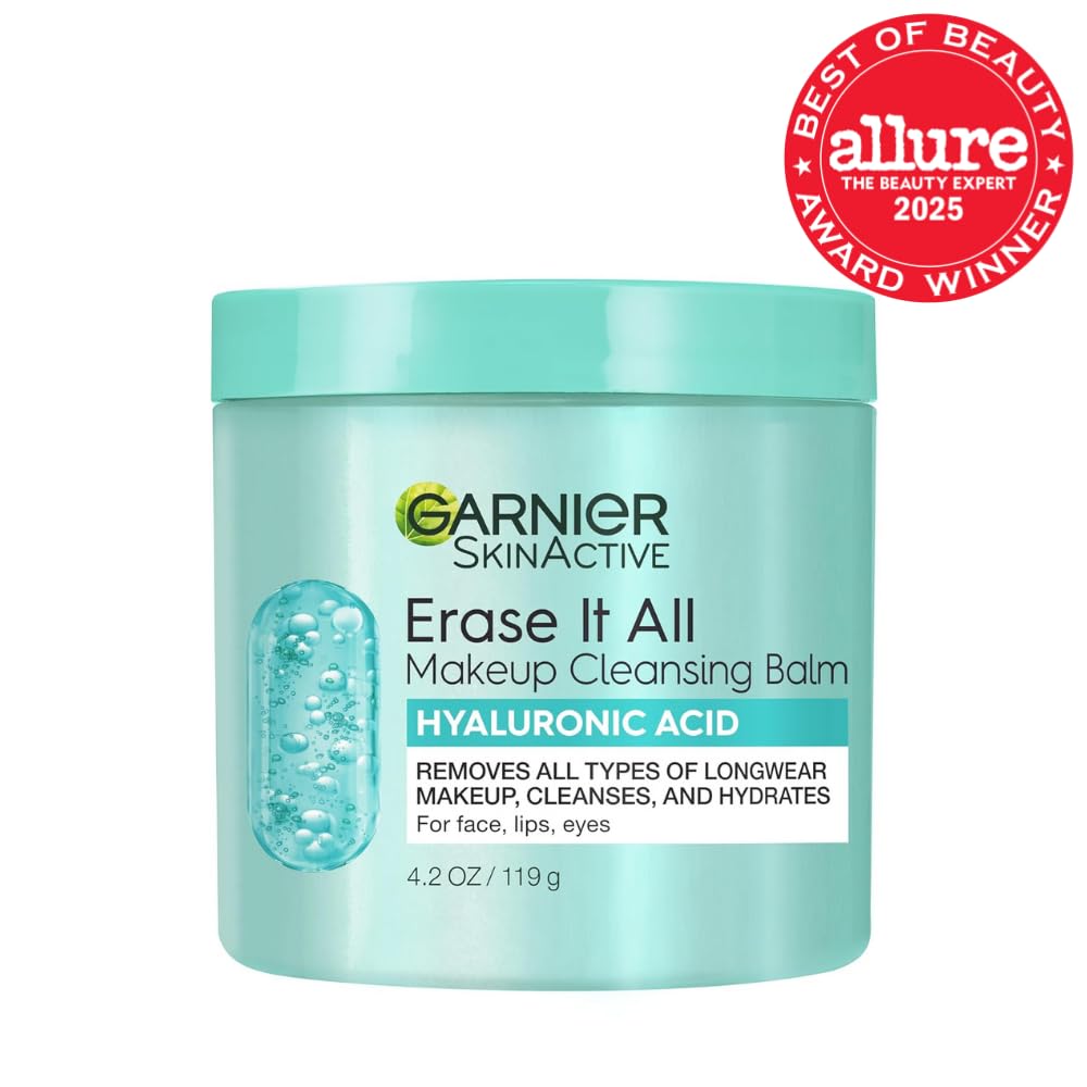 HotGarnier Erase It All Makeup Cleansing Balm with Hyaluronic Acid, Replumping Facial Cleanser and Makeup Remover, 4.2 Oz