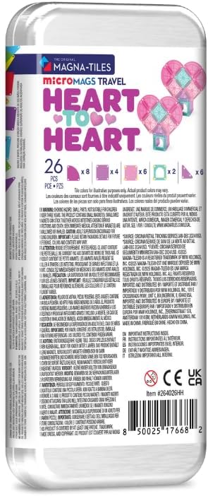 Hot MAGNA-TILES microMAGS 26-Piece Heart to Heart Travel Set, The Original Magnetic Building Brand