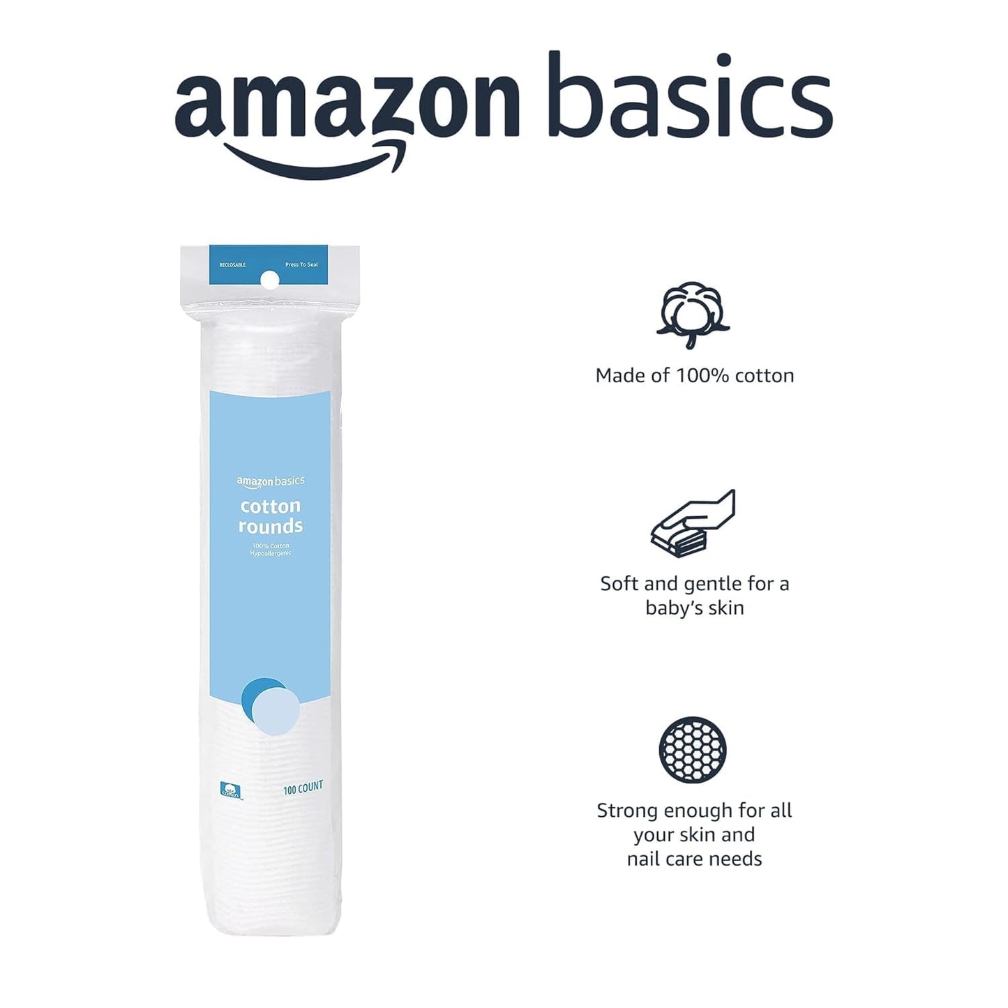 HotAmazon Basics Hypoallergenic 100% Cotton Rounds for Makeup Remover and Skincare, All Skin Types, 600 Count, 6 Packs of 100 Count