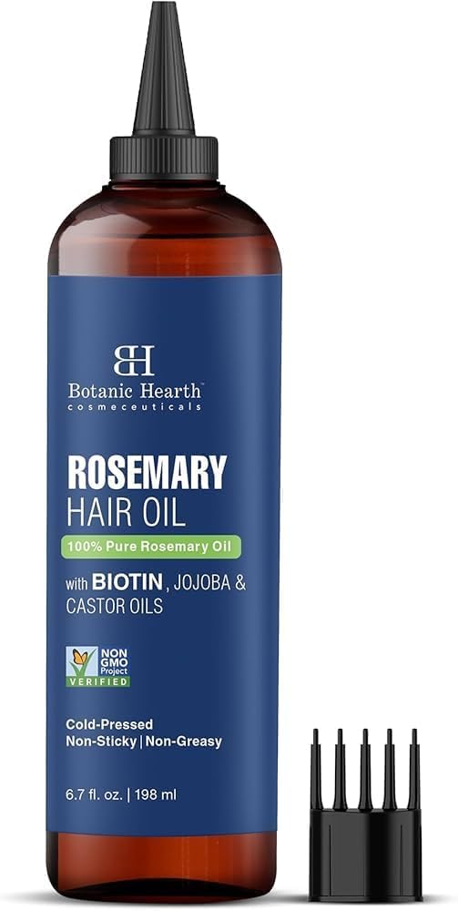HotBotanic Hearth Hair Oil for Hair Growth | Rosemary Oil for Hair Growth with Biotin, Castor & Jojoba | Hair Relaxers & Dry Scalp Treatment | Color Safe | All Hair Types | 6.7 Fl Oz