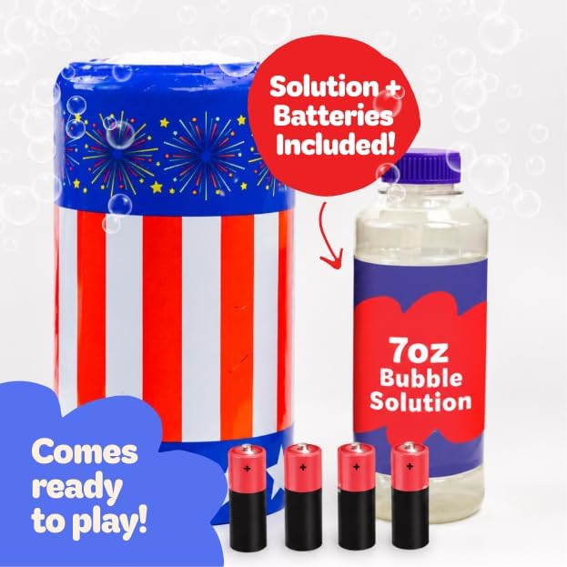 Hot Move2Play Bubble Blower | Bubble Machine | Bubble Toy for Toddlers, Boys and Girls | Indoor & Outdoor | Birthday Party | Summer Fun | Gift for Girls 1, 2, 3, 4+ Years Old (4th of July) (Fireworks)