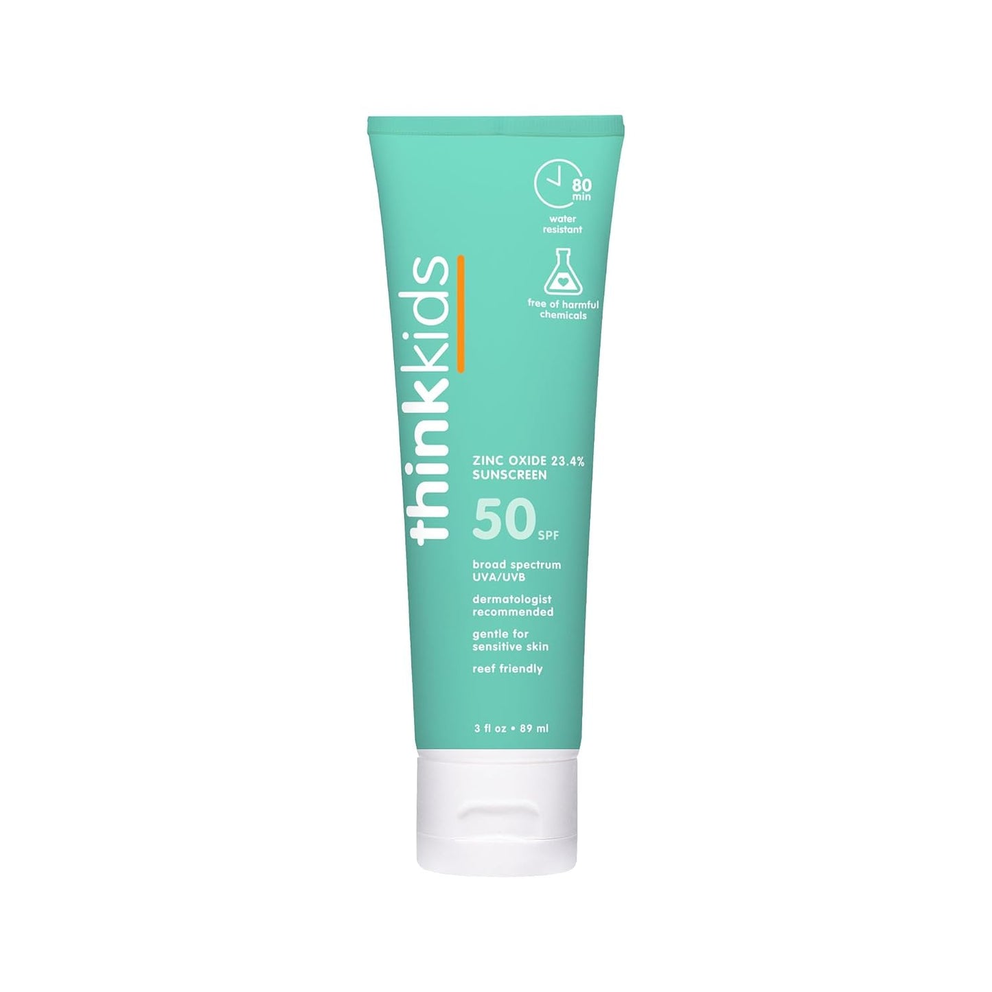 HotThinkkids Safe Mineral Sunscreen SPF 50+, 3 Fl Oz, Natural, Water Resistant Reef Safe Sunscreen for Children, Broad Spectrum UVA/UVB Sun Screen