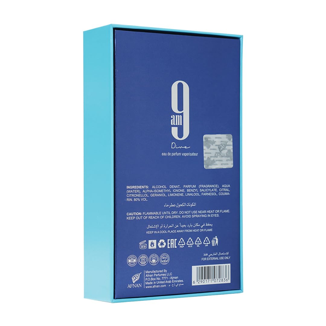 Hot Afnan 9 AM Dive Unisex Eau De Parfum, 3.4 Fl. Oz