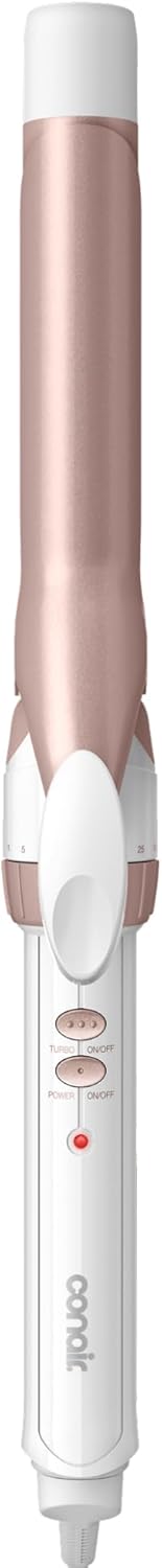 HotConair Curling Iron, Double Ceramic, 1" Barrel, White/Rose Gold | Hair curler and hair waver for medium to long hair with 30 heat settings, built-in heat protection, a cool tip, and auto off