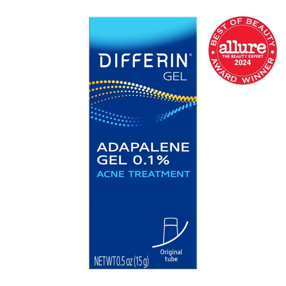 HotDifferin Acne Treatment Gel, 30 Day Supply, Retinoid Treatment for Face with 0.1% Adapalene, Gentle Skin Care for Acne Prone Sensitive Skin, 15g Tube (Packaging May Vary) | 30-Day Supply, OTC Retinoid, Clears Acne & Prevents Breakouts, Gentle For Sensi