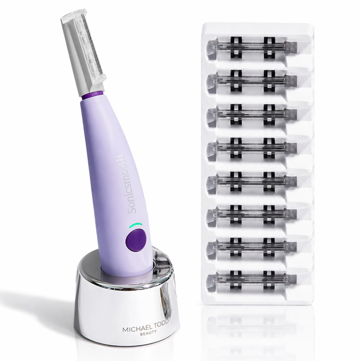 HotMichael Todd Beauty Sonicsmooth Dermaplane Razor for Women Face | Dermaplaning System + Eyebrow Trimmer, Peach Fuzz Remover, 8 Weeks of Dermaplaning Blades, 3-Year Warranty