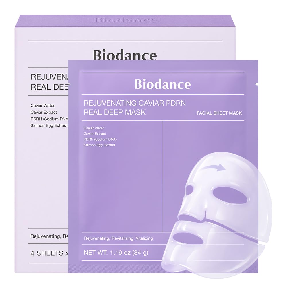 HotBIODANCE Rejuvenating Caviar PDRN Real Deep Mask, Overnight Hydrogel Face Mask, Skin Firming, Radiance, Enhancing Skin Recovery, Korean Skin Care, Self Care Gifts for Women | 1.19oz(34g) x 4ea