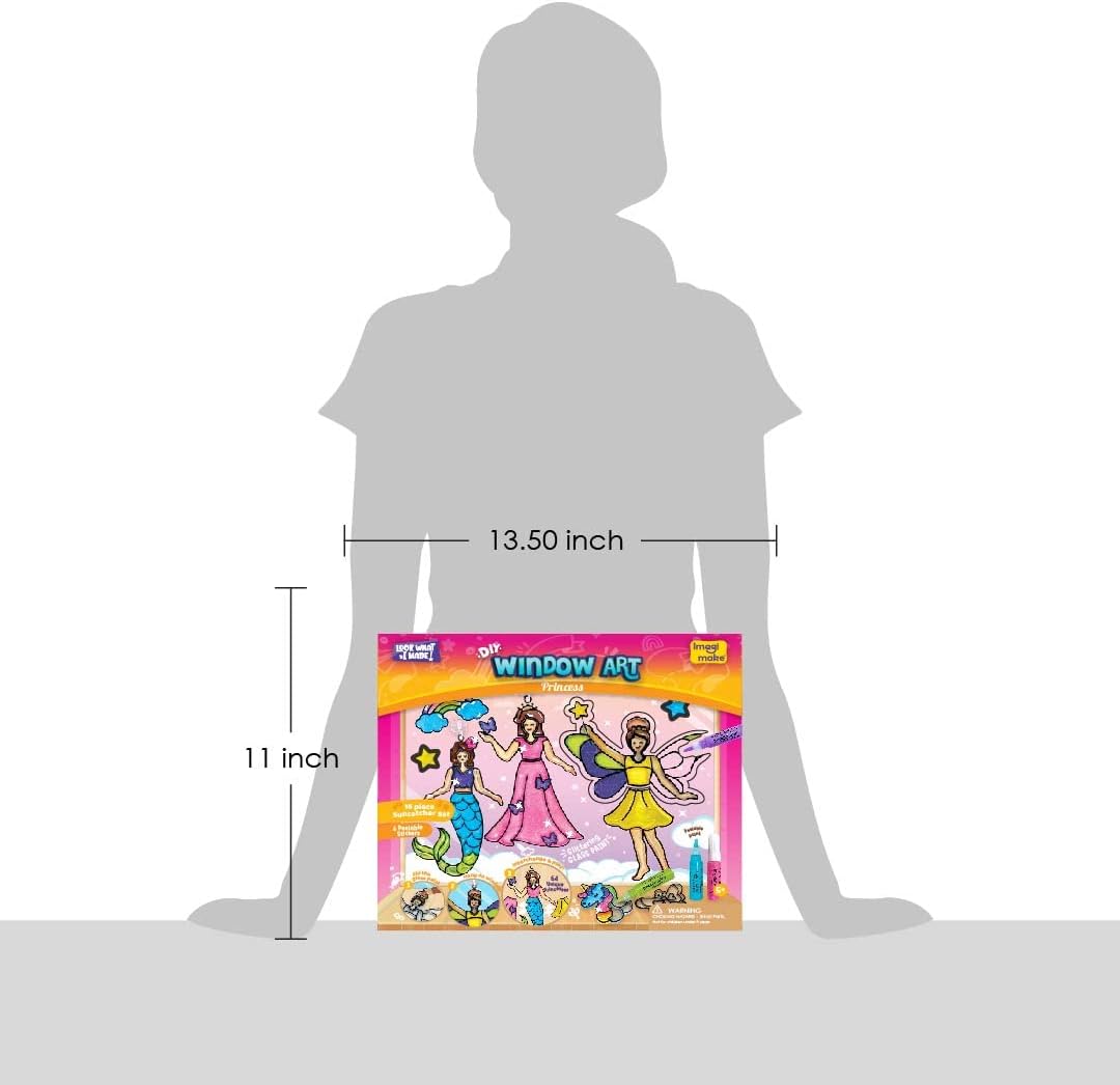HotImagimake Window Art - Princess, DIY Mess-Free 16 Pieces Suncatcher Kit | Stained Glass Painting Craft Activity for Kids, Birthday Gift for Girls Ages 5,6,7,8,9,10,12 Years Old