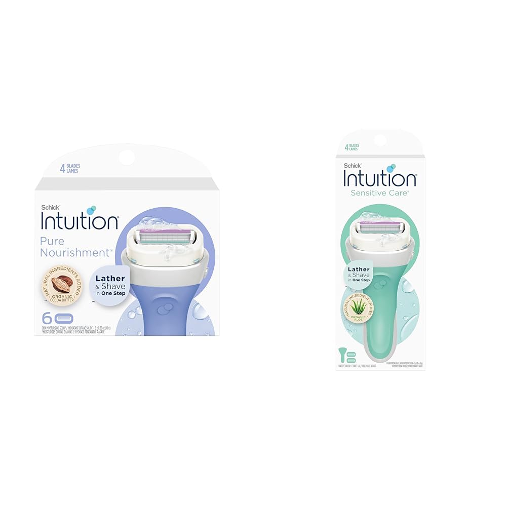 HotSchick Intuition Razors Variety Pack - 1 Razor Handle & 4 Blades Refill | Shaving Kit for Beginners, Gift Set, and Razor Starter Kit