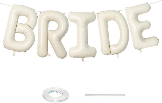 Hot40 Inch Beige BRIDE Balloons Bachelorette for Bridal Shower, Cream White Sand Bride Mylar Foil Banner Letter Sign, Bridal Balloon Banner for Wedding Engagement Bride To Be Party Favors Decorations