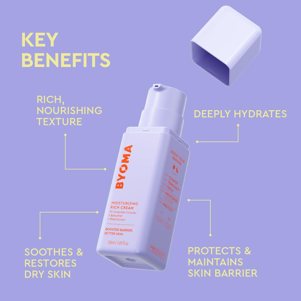 Hot BYOMA Moisturizing Rich Cream - Barrier Repair Cream Face Lotion with Bakuchiol & Shea Extract - Ceramide Face Moisturizer for Dry Skin - Anti Wrinkle, Alcohol Free Face Moisturizer - 1.69 fl.oz