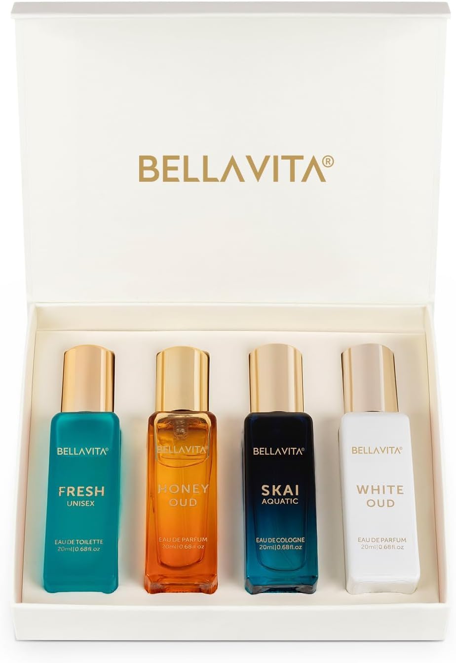 Hot Bellavita Luxury Unisex Perfume Gift Set with Honey & White Oud, Skai, & Fresh | 80ml | Perfume for Men and Women | Honey, Artemisia Lemon, Bergamot, & Sweet Almond Notes | Gift for Father's Day