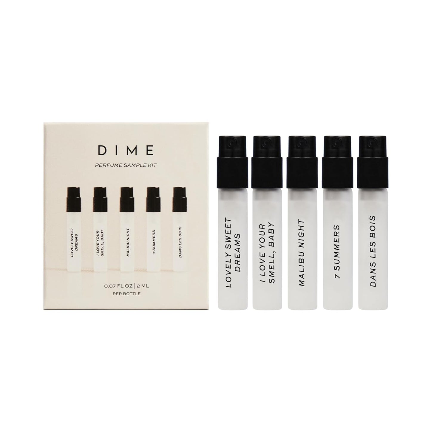 Hot DIME Beauty Perfume Sampler Kit - Set of 5 Travel Size Perfumes for Women, Clean Fragrance Discovery Set, Eau de Toilette with Organic Sugar Cane Alcohol, Vegan, 5 x 2 ml