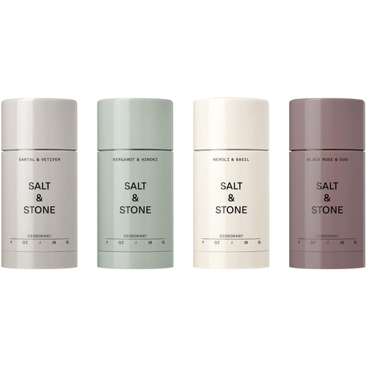 HotSalt & Stone Aluminum-Free Deodorant Women & Men Travel Size Set 2.6 oz (4) | Extra Strength 48 Hour Protection, Gender Neutral Scent, Made with Niacinamide, Spirulina, Magnesium & Antioxidants