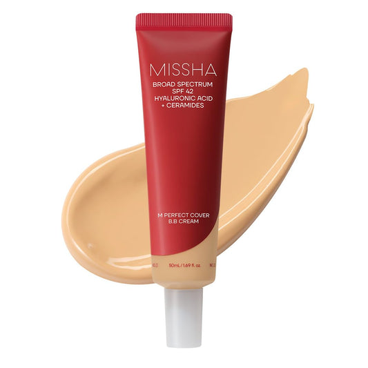 HotMISSHA M Perfect Cover BB Cream No.25 Warm Beige - Medium with Warm Undertone SPF 42 PA +++ 1.69 Fl Oz - Tinted Moisturizer for face with SPF