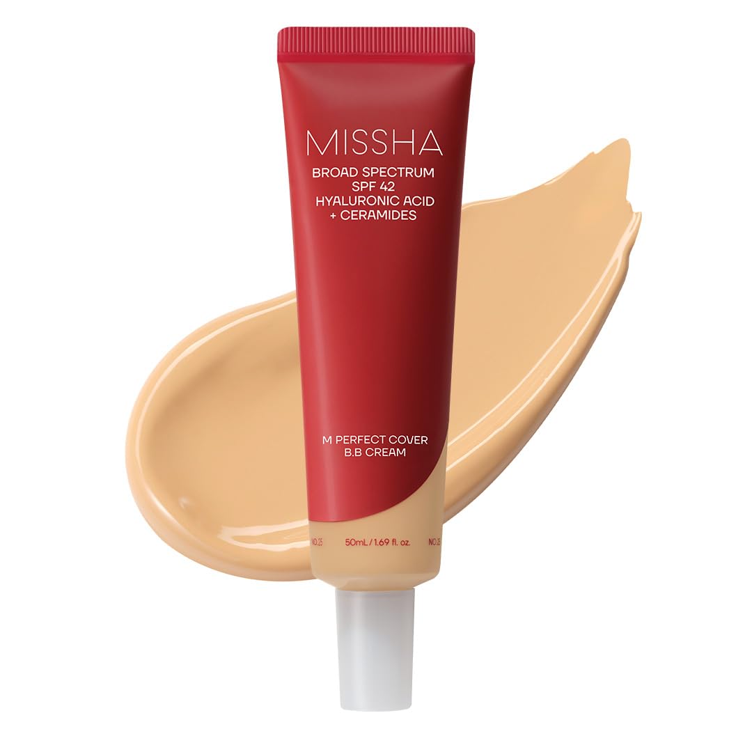 HotMISSHA M Perfect Cover BB Cream No.25 Warm Beige - Medium with Warm Undertone SPF 42 PA +++ 1.69 Fl Oz - Tinted Moisturizer for face with SPF