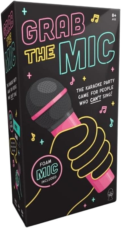HotLucky Egg Official Grab The Mic – Family Karaoke Board Game w/Foam Mic, 8+ Ages, 2-10 Players - Games for Bad Singers w/ 230 Lyrics (115 Cards)