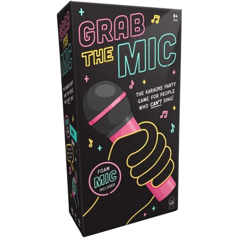HotLucky Egg Official Grab The Mic – Family Karaoke Board Game w/Foam Mic, 8+ Ages, 2-10 Players - Games for Bad Singers w/ 230 Lyrics (115 Cards)