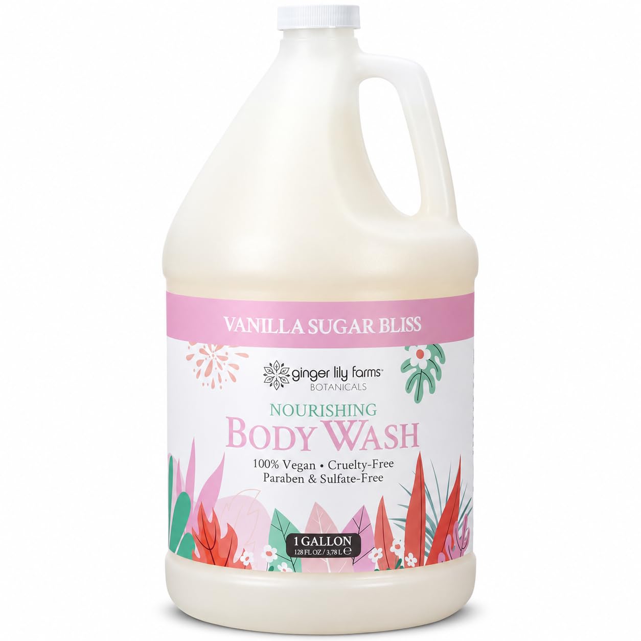HotGinger Lily Farms Botanicals Nourishing Body Wash, Island Tranquility, 100% Vegan & Cruelty-Free, Green Tea Lemongrass Scent, 1 Gallon Refill (128 fl. oz.)
