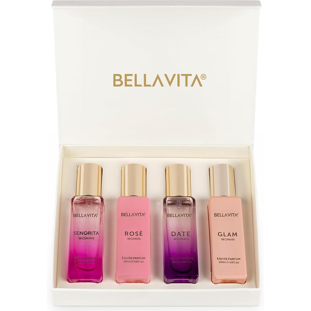 Hot Bellavita Luxury Women's Perfume Gift Set with Rose, Senorita, Date, and Glam | 80ml | Perfume for Women | Pink Pepper, Yuzu and Floral Peach | Long Lasting Fragrance |Mother's day present
