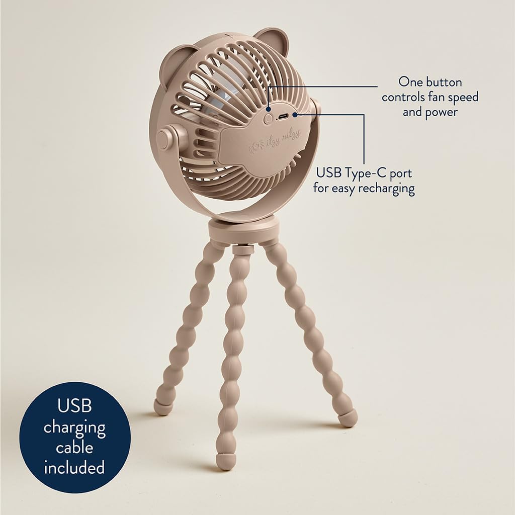 Hot Itzy Ritzy Baby Stroller Fan - Rechargeable Fan Features 360 Degree Swivel, Flexible Wraparound Legs and 3 Speeds (Bear)