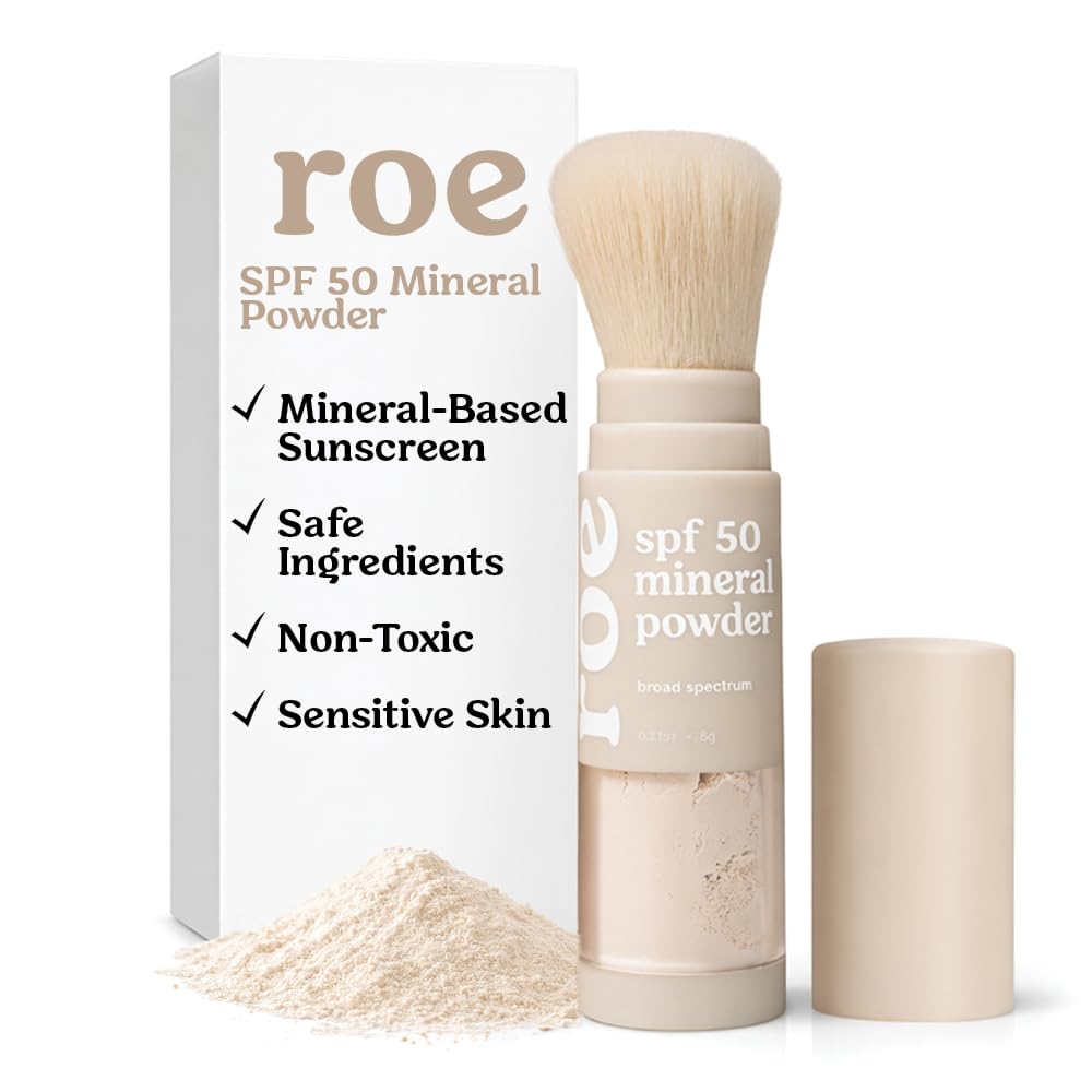 HotRoe Wellness- SPF 50 Powder Sunscreen Mineral-Based, Non-Toxic Brush-on For Kids, Adults & Babies | For Scalp, Face & Body (Reef Safe)