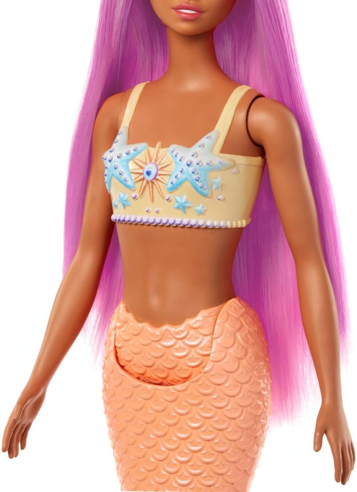 HotBarbie Fantasy Mermaid Doll and Fashions | Pink Fantasy Hair and Headband Accessory, Toy with Starfish-Inspired Bodice and Soft Orange Tail, Ages 3+