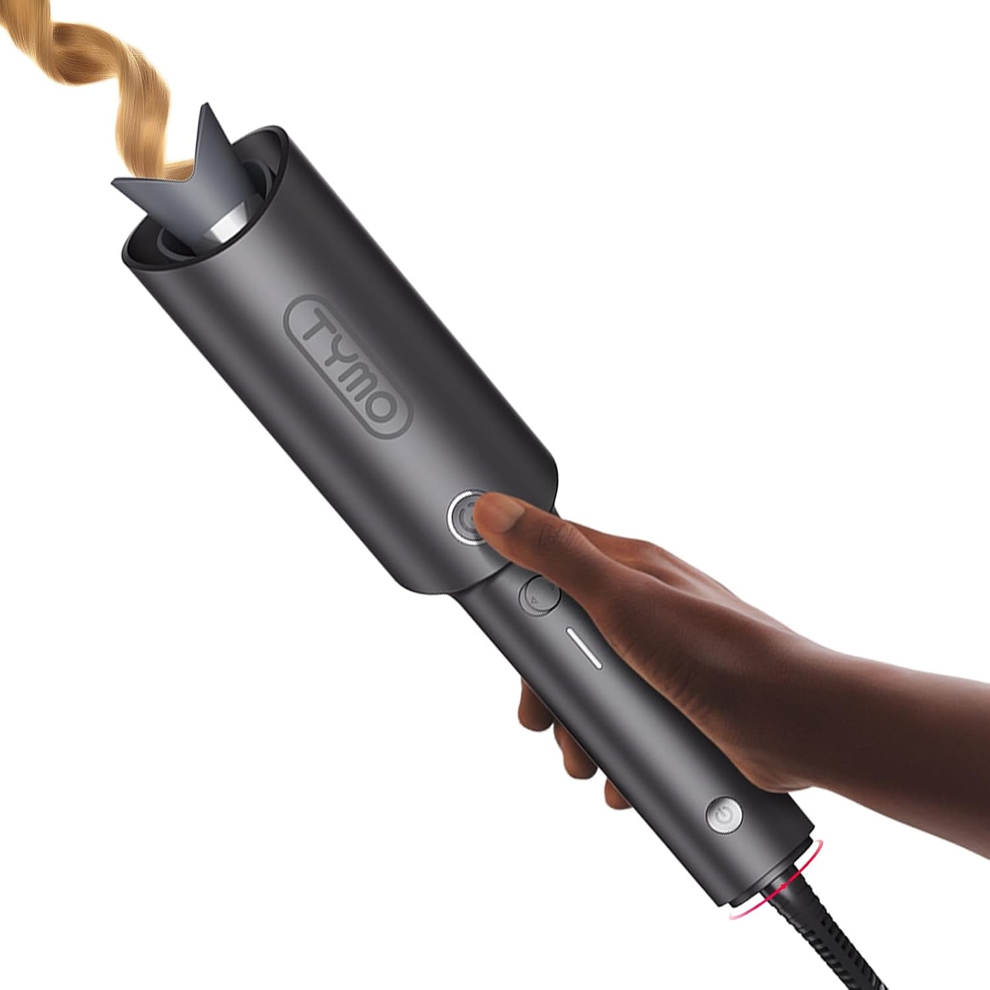 HotTYMO Automatic Rotating Curling Iron - TYMO CURLPRO Beach Waves Curling Wand, Portable Hair Curler, 500 Million Ionic, Dual Voltage & Lightweight for Travel, Ceramic Coating, 1 Inch, Metallic Gray