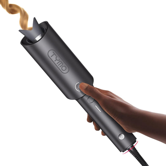 HotTYMO Automatic Rotating Curling Iron - TYMO CURLPRO Beach Waves Curling Wand, Portable Hair Curler, 500 Million Ionic, Dual Voltage & Lightweight for Travel, Ceramic Coating, 1 Inch, Metallic Gray