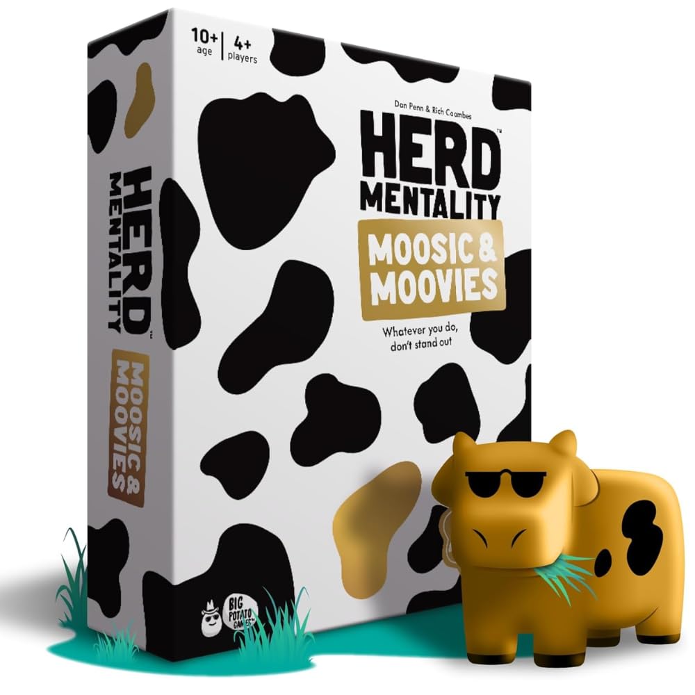 HotHerd Mentality Udderly Funny Family Board Game, Ages 10+ | Think the Same to Win, Easy & Fun for Big Groups, 4-20 Players, Kids & Adults, Dodge the Pink Cow, Summer Camp Games