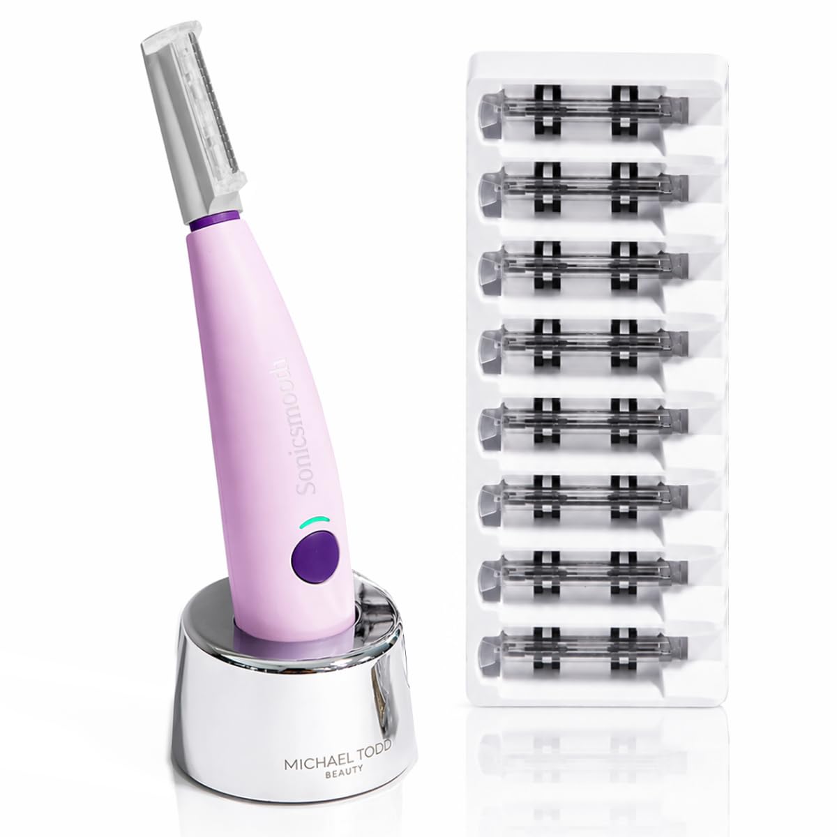 HotMichael Todd Beauty Sonicsmooth Dermaplane Razor for Women Face | Dermaplaning System + Eyebrow Trimmer, Peach Fuzz Remover, 8 Weeks of Dermaplaning Blades, 3-Year Warranty