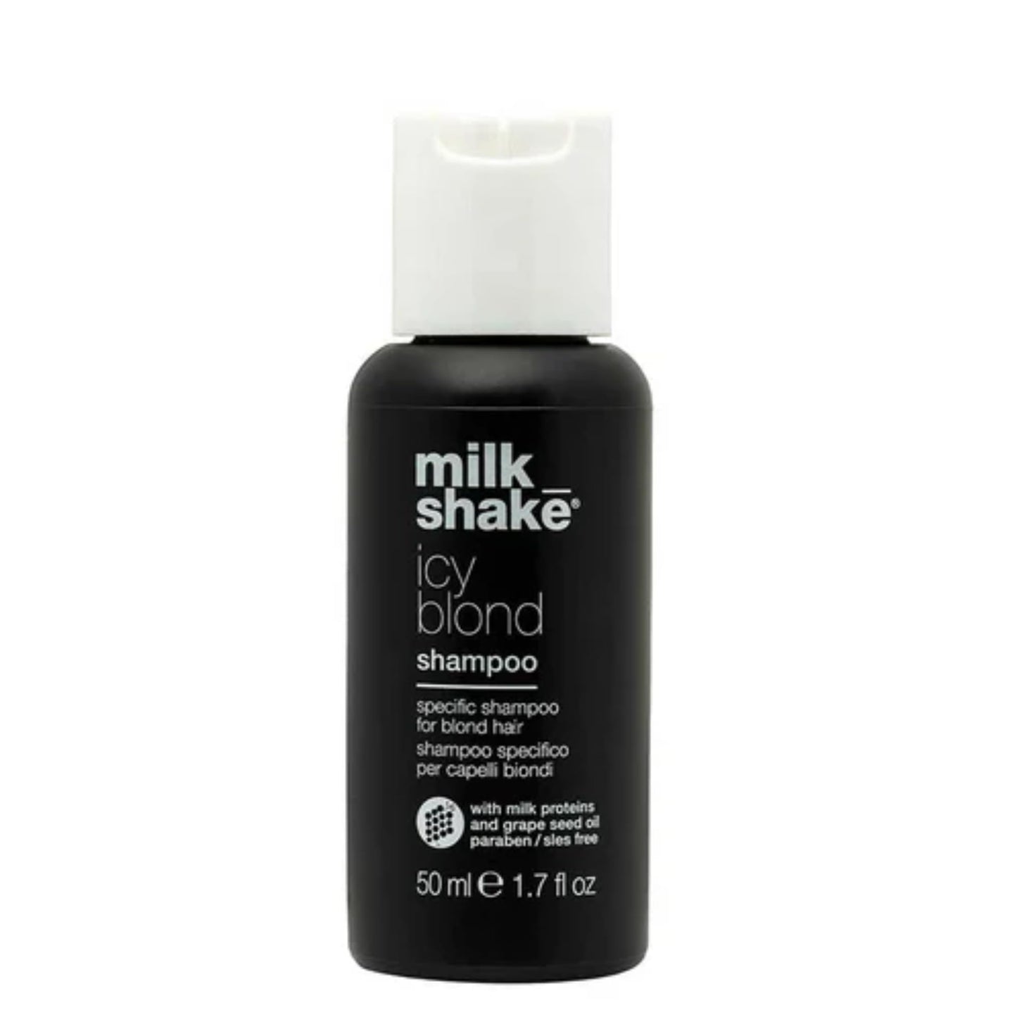 Hotmilk_shake icy blond shampoo award winning shampoo with black pigment to cool brassy tones and enhance platinum blonde hair ideal for maintaining icy, ash-toned color