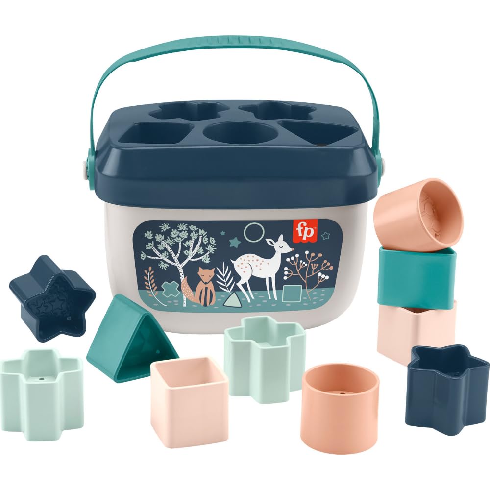 HotFisher-Price Baby’s First BlocksToy Set, Navy Fawn | Stacking Toy, 10 Shapes & Storage Bucket, Sorting Play, Infants Ages 6+ Months (Amazon Exclusive)
