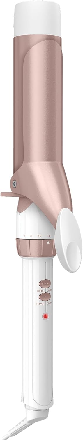 HotConair Curling Iron, Double Ceramic, 1 1/2" Barrel, White/Rose Gold | Hair curler and hair waver for medium to long hair with 30 heat settings, built-in heat protection, a cool tip, and auto off