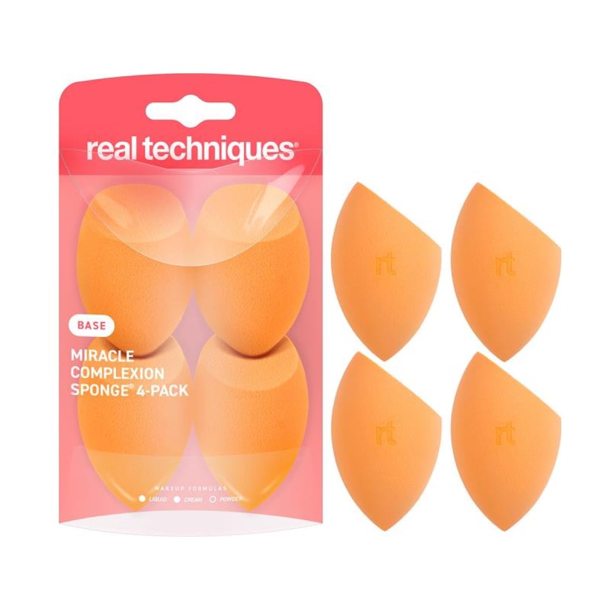 HotReal Techniques Miracle Complexion Sponge, 4 Pack, For Applying Liquid & Cream Foundation, Skin Tint & Concealer, Makeup Blending Sponge, Natural Finish, Latex-Free & Cruelty-Free
