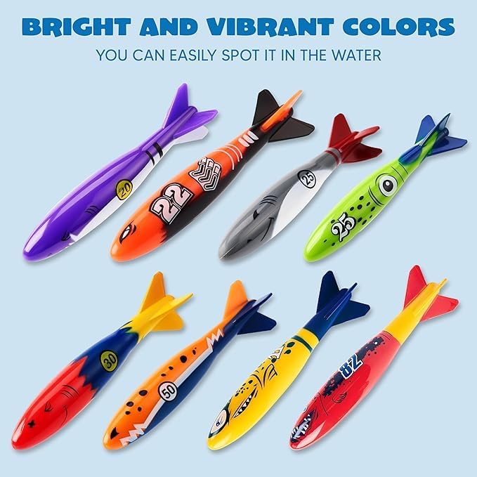 Hot JOYIN 8 Pack Pool Toys, Shark Underwater Diving Toys, Colorful Swimming Toy Sinking Throwing for Kids Gifts Summer Swim Dive Training Water Fun Pool Games(Sharks)