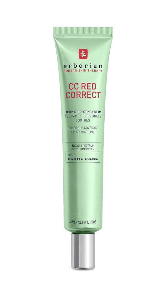 HotErborian CC Red Color Correcting SPF 25 Green Pigment Cream, Neutralizes Redness, Calms Skin, Lightweight, Tone‑Perfecting Primer, Korean Skincare