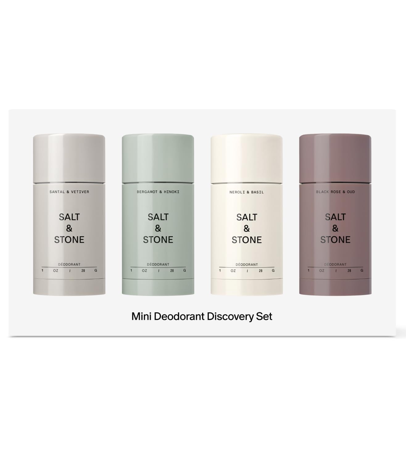 HotSalt & Stone Aluminum-Free Deodorant Women & Men Travel Size Set 2.6 oz (4) | Extra Strength 48 Hour Protection, Gender Neutral Scent, Made with Niacinamide, Spirulina, Magnesium & Antioxidants