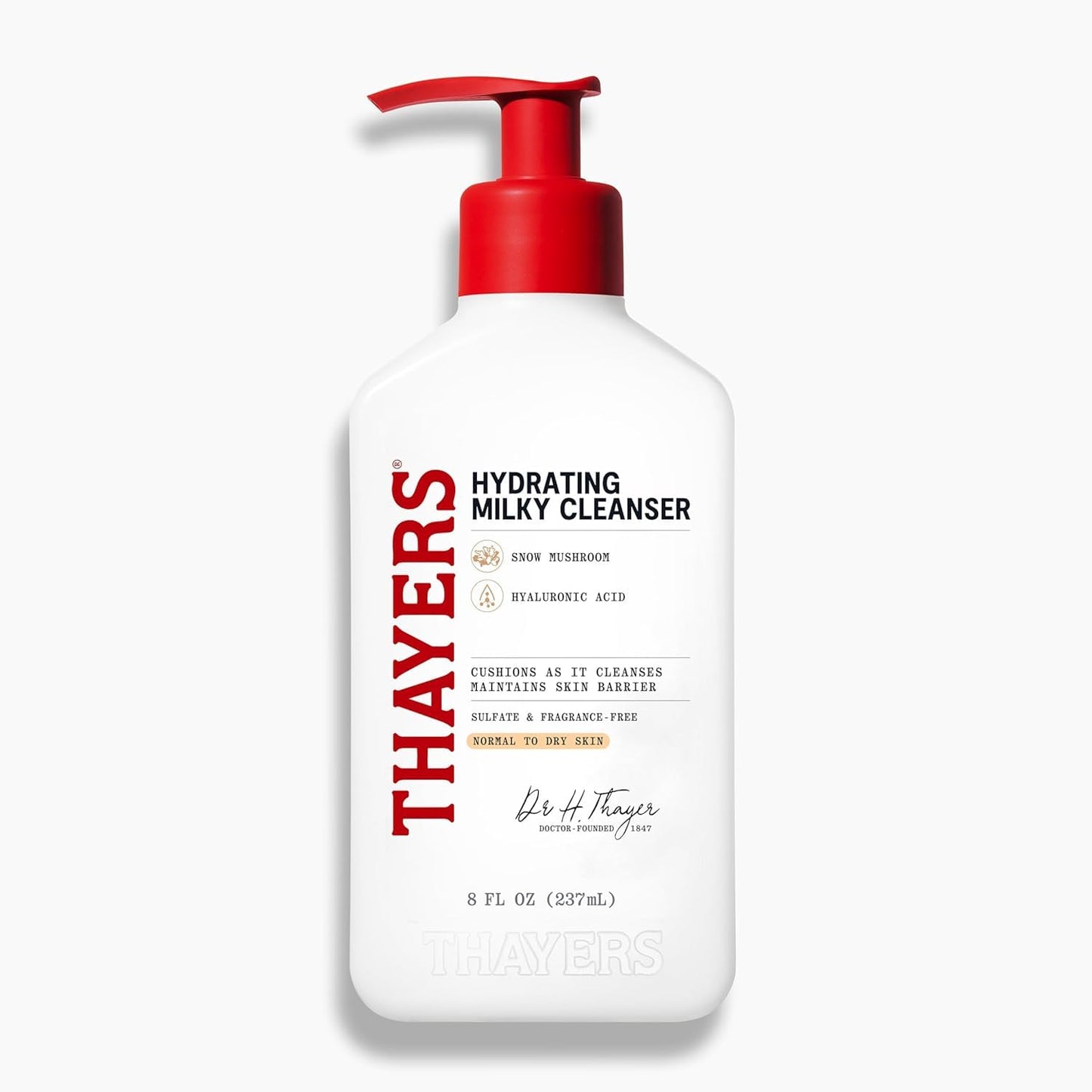HotThayers Milky Hydrating Face Cleanser with Snow Mushroom and Hyaluronic Acid, Dermatologist Recommended Gentle Facial Wash and Hydrating Skincare for Dry and Sensitive Skin, Paraben Free, 8 Fl Oz