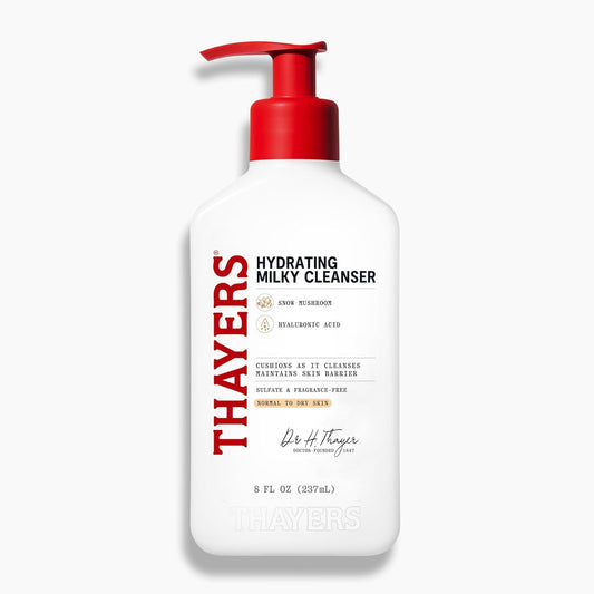 HotThayers Milky Hydrating Face Cleanser with Snow Mushroom and Hyaluronic Acid, Dermatologist Recommended Gentle Facial Wash and Hydrating Skincare for Dry and Sensitive Skin, Paraben Free, 8 Fl Oz