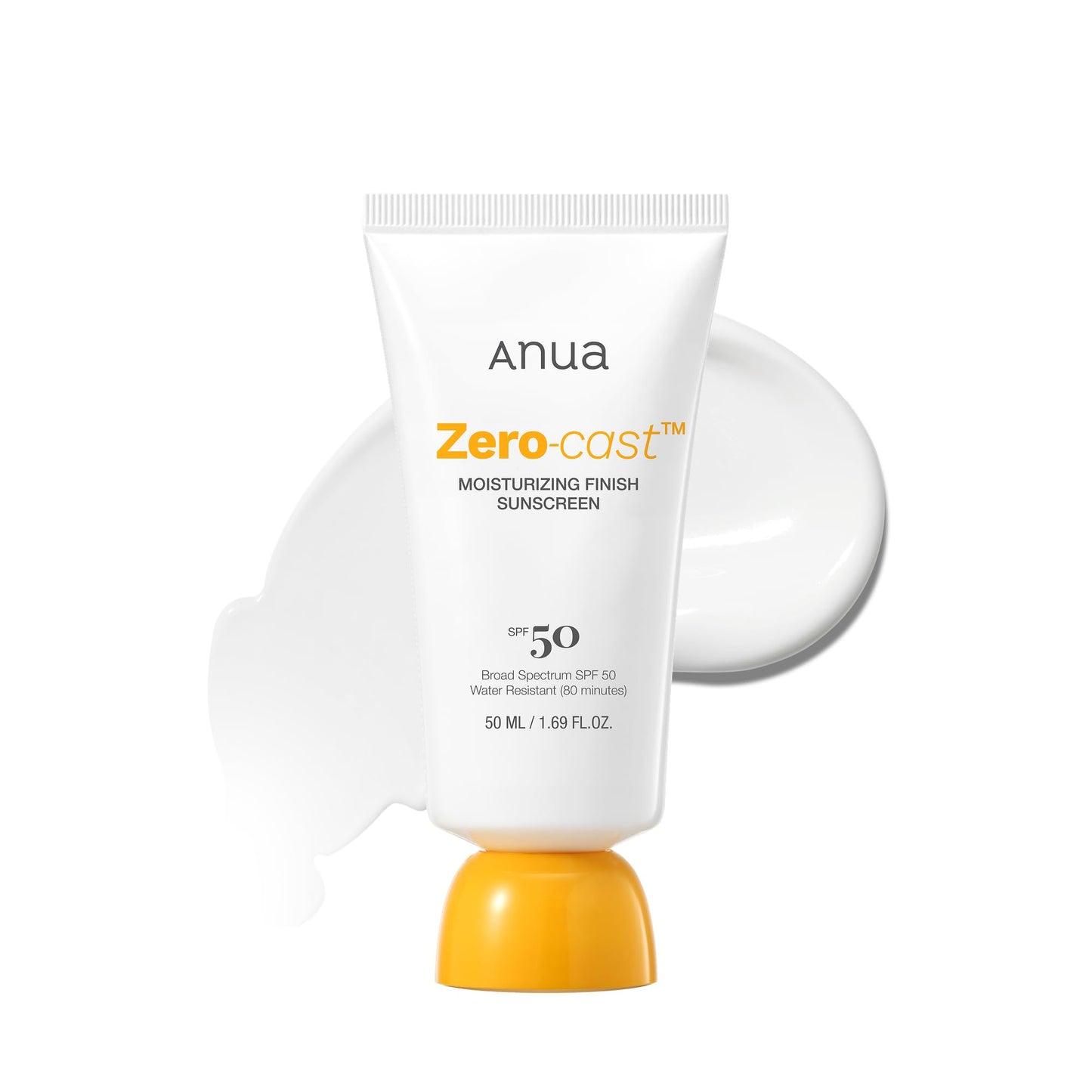 HotAnua, Zero-Cast Moisturizing Sunscreen SPF 50, Glow Natural Sunscreen for face, No White Cast, Hyaluronic Acid, Niacinamide, Oil-Free, Korean Skincare, 1.69 fl oz
