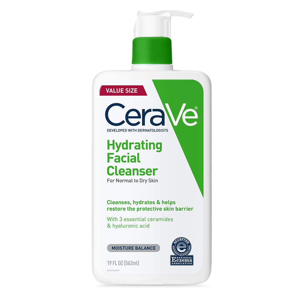 HotCeraVe Hydrating Facial Cleanser, Moisturizing Face Wash For Dry Skin, Hyaluronic Acid + Ceramides + Glycerin, Hydrating Cleanser For Normal To Dry Skin, National Eczema Association Certified, 8oz