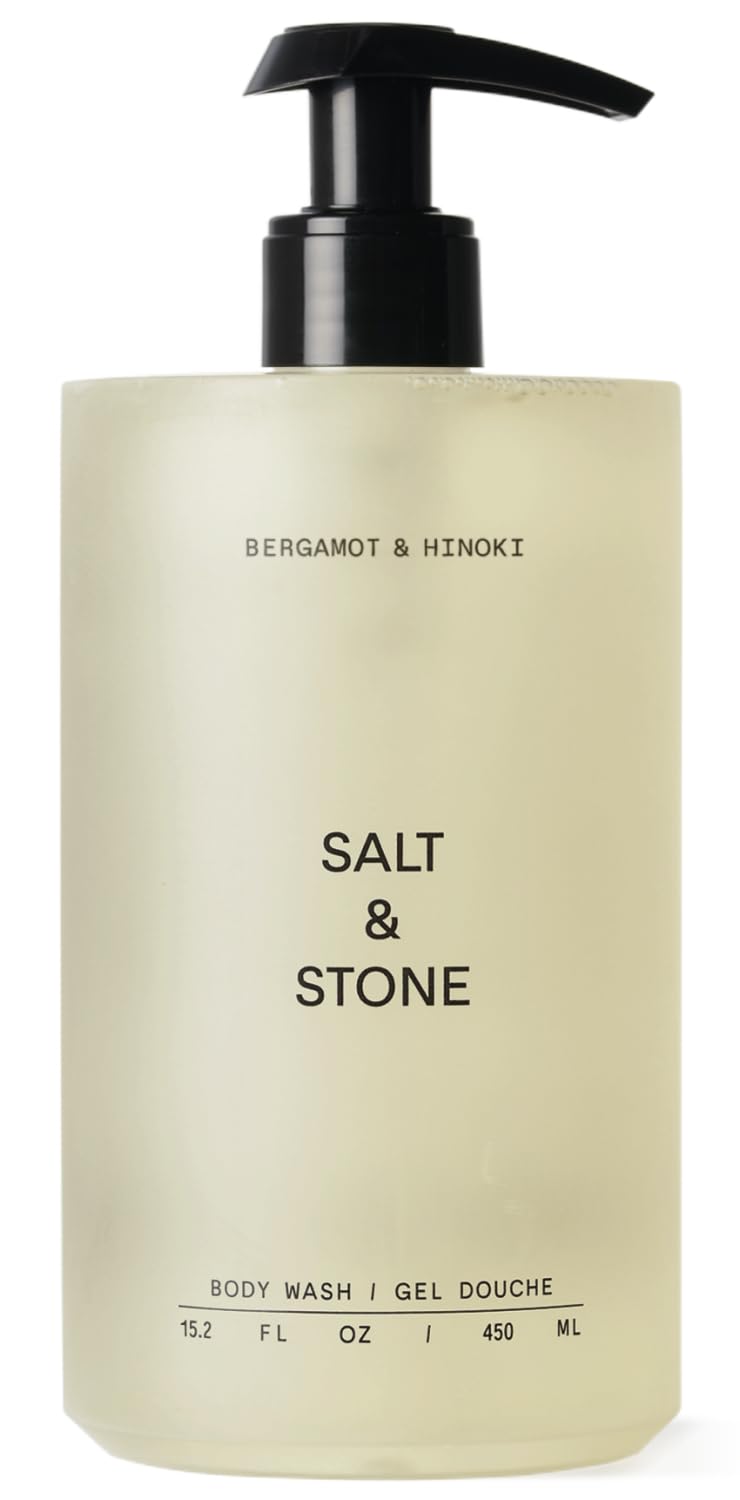 HotSalt & Stone Body Wash for Women & Men, Santal & Vetiver 15.2 fl oz | Shower Gel, Sulfate-Free, Paraben-Free, Dye-Free, Vegan, Hydrating & Moisturizing with Antioxidants, Vitamin C, Niacinamide