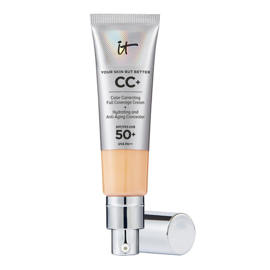 HotIT Cosmetics CC+ Cream - Natural Full Coverage Foundation With SPF 50+, Color Corrector & Anti-Aging Hydrating Serum, Hyaluronic Acid + Peptides, Lightweight Up To 24H Wear, All Skin Types