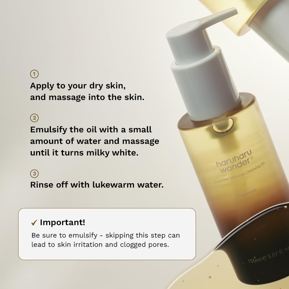 HotHARUHARU wonder Black Rice Moisture Cleansing Oil, Double Cleansing, Daily Makeup Remover, Pore Oil Cleanser, Korean Skincare, For sensitive, Non-comedogenic, 5.1 fl oz