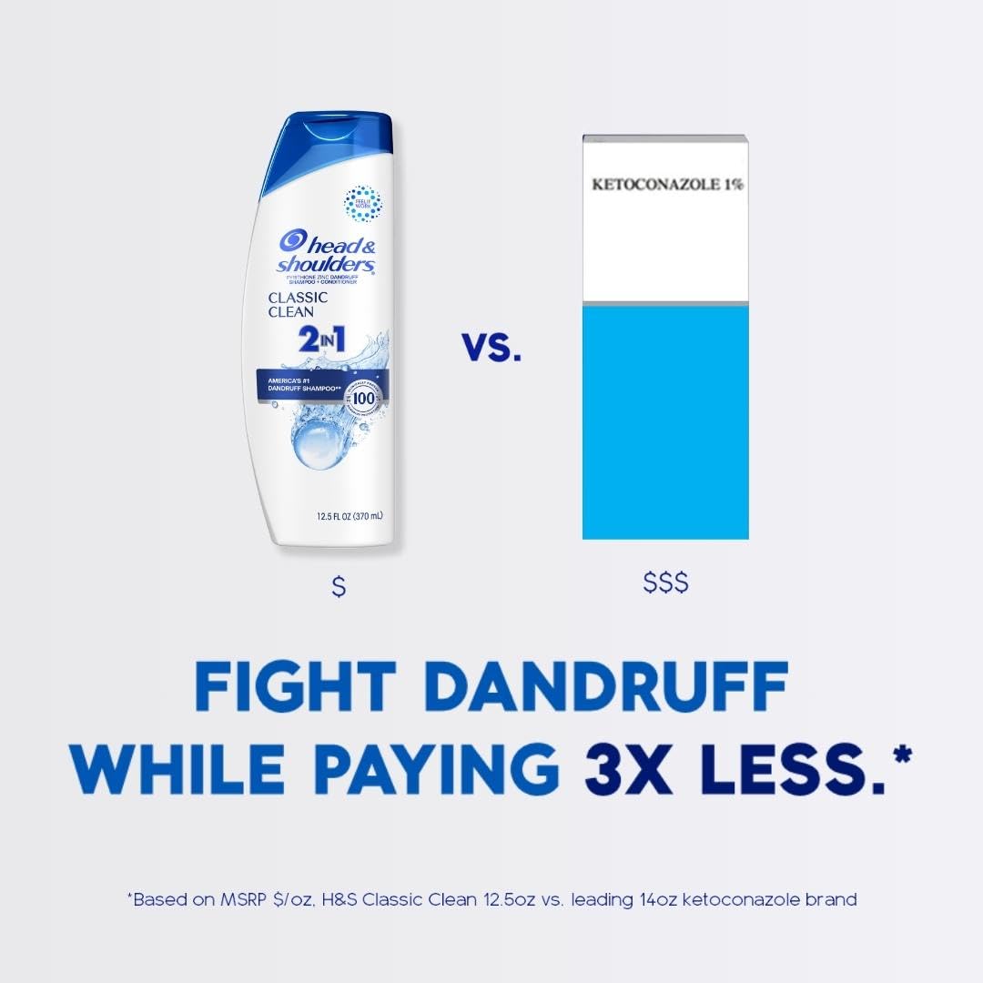 HotHead & Shoulders Classic Clean 2-in-1 Anti-Dandruff Shampoo and Conditioner Twin Pack, 72-Hour Protection, 1% Pyrithione Zinc, 32.1 fl oz Each