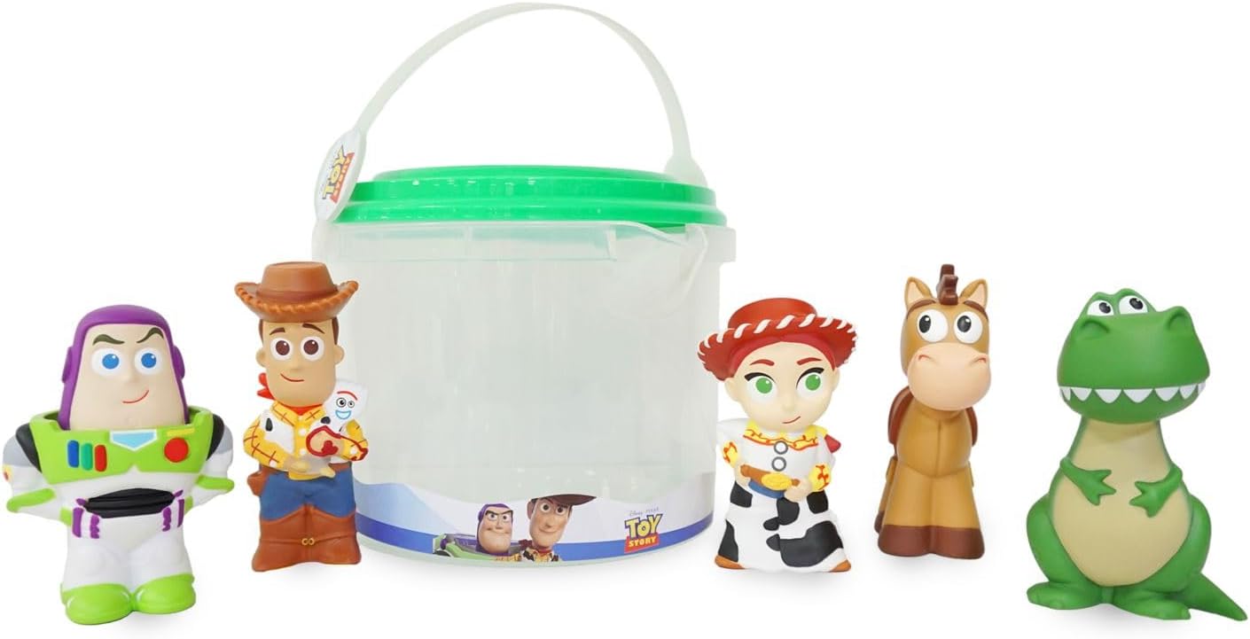 HotDisney Store Official Toy Story Bath Toys Set - Includes 5 Detailed Toys with a Straining Storage Bucket - Bath Time Fun & Water Play Set for Kids