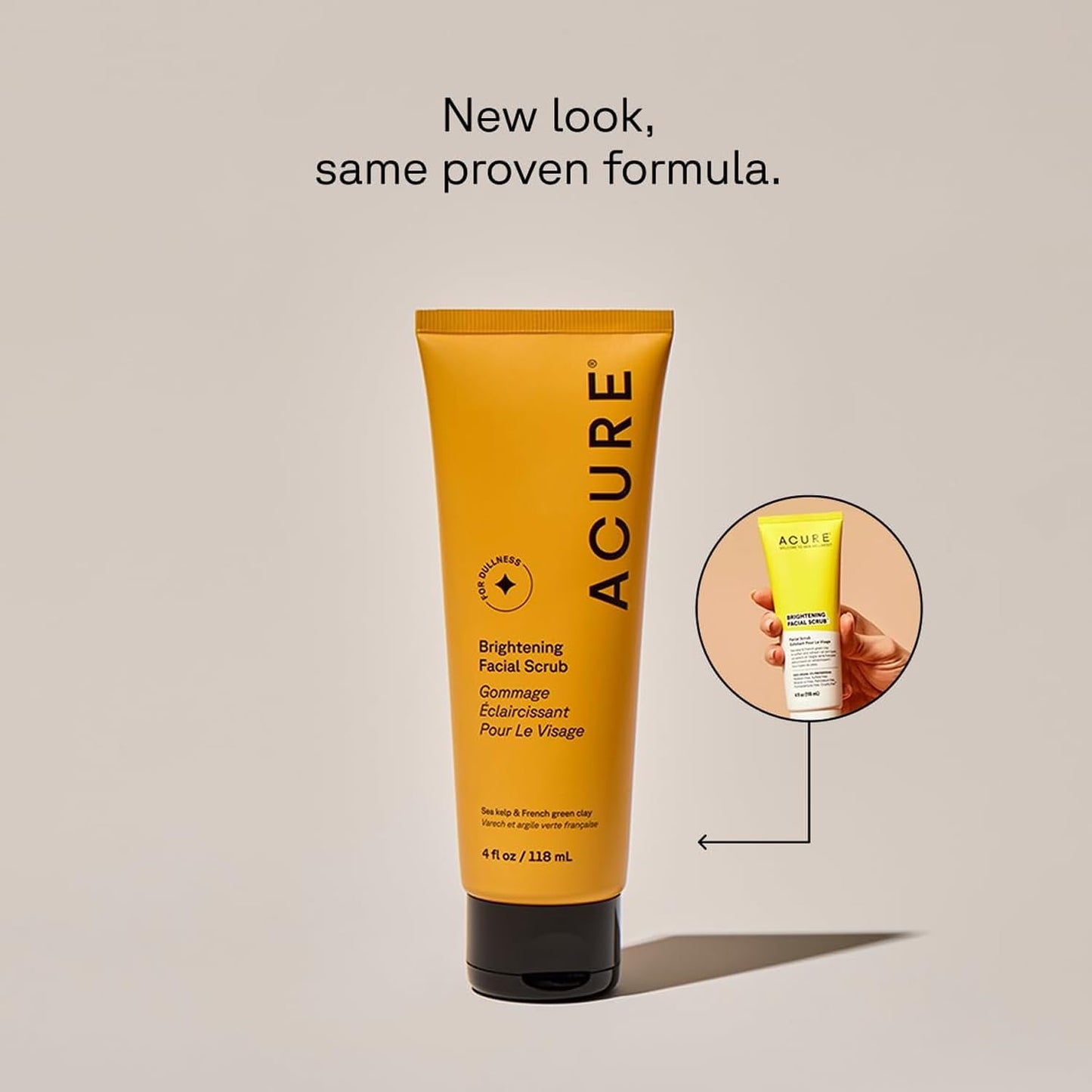 HotAcure Brightening Facial Scrub - Exfoliating Face Wash, Gentle Daily Scrubber & Exfoliator for Women & Men for Radiant Skin, Cleansing Wash with Sea Kelp & French Green Clay - 4 fl oz