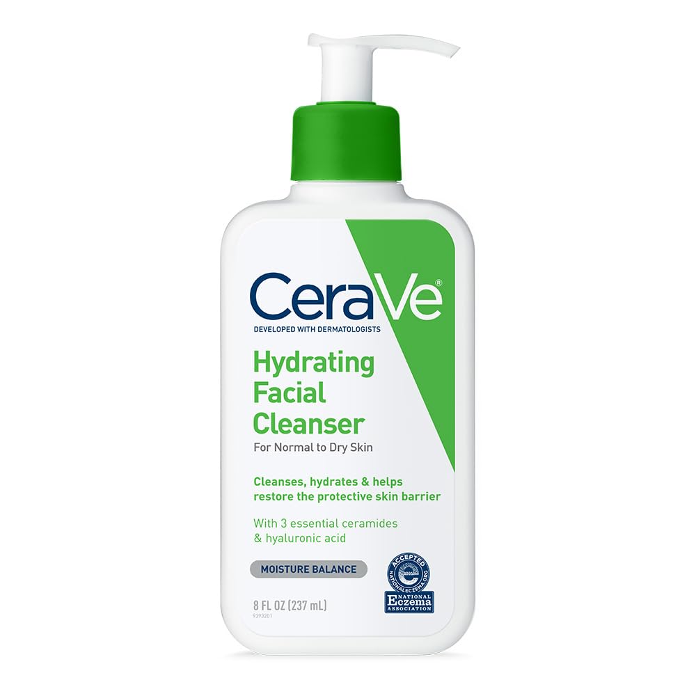 HotCeraVe Hydrating Facial Cleanser, Moisturizing Face Wash For Dry Skin, Hyaluronic Acid + Ceramides + Glycerin, Hydrating Cleanser For Normal To Dry Skin, National Eczema Association Certified, 16 Oz