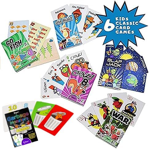 HotRegal Games Card Games for Kids - Go Fish, Crazy 8's, Old Maid, Slap Jack, Garbage Monster, War - Simple & Fun Classic Family Table Games - Games May Vary (6 Set)